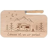 Spruchreif | Holz- Brotzeitbrett mit und Gravur „Zuhause ist, wo wir parken“ | Geschenkidee für...