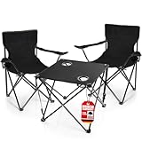 BigDean 2 Stück Campingstühle & Campingtisch faltbar – Faltstuhl in Schwarz mit Getränkehalter...