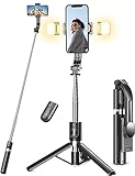 Selfie Stick Stativ mit 2 Fülllicht, Verbessertem Stabil Handy Stative mit Abnehmbarer...