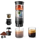Tragbare Kaffeemaschine mit Akku für Reise, 3 in 1 Kapsel Kaffeemaschine Kompatibel mit Nespresso...