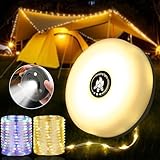 Camping Lichterkette Aufrollbar und Wasserdicht mit 8 Beleuchtungsmodi, Tragbare Wiederaufladbare...