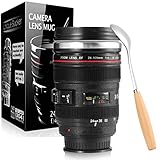 Splend Kaffeetasse mit Löffel, Kamera Objektiv Kaffeetassen Becher Tasse mit Deckel Edelstahl...