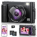 4K 64MP Digitalkamera mit WLAN, 16X Digitalzoom, 180° Flip Screen Autofokus Vlogging Fotoapparat...