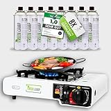 Green Camp ® Gaskocher mit 8 Kartuschen 227 g - Campingkocher mit Gaskartuschen mit Piezozündung -...