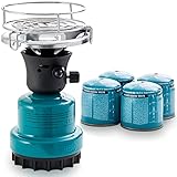 TOM Adventure Gas Campingkocher Set mit 4 x Butan Gaskartusche – 1 - flammig – Piezo-Zündung...